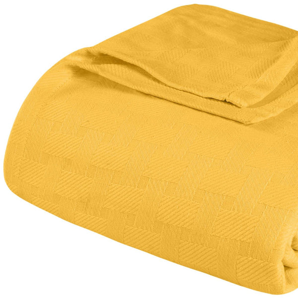 Homeroots California King Gold Cotton Basketweave Geometric Blanket  Cotton 549055