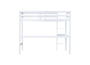 English Elm Twin High Loft Bed with Built-In Desk and Ladder — Space-Saving Rubberwood Study & Sleep Solution White W504P206979