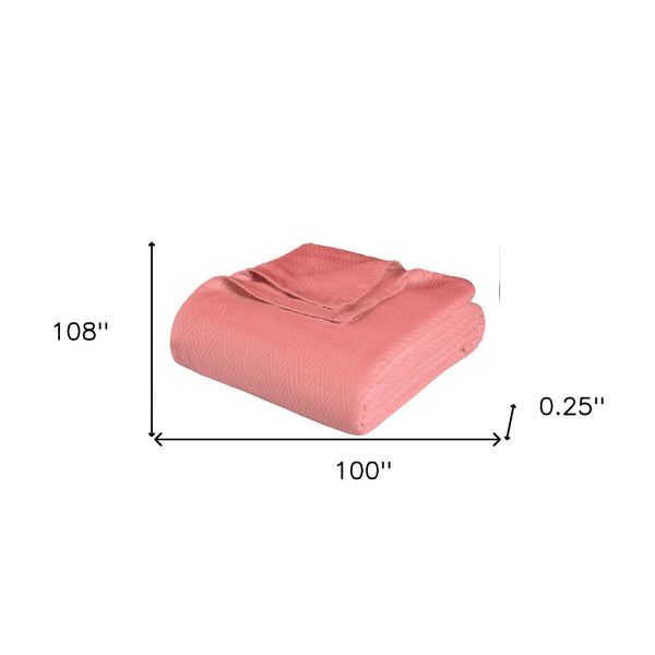 Homeroots California King Coral Cotton Woven Chevron Blanket - Soft, Stylish Comfort For Year-round Sleep  Cotton 549219