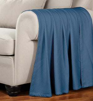 Homeroots California King Denim Blue Woven Chevron Blanket - Cozy Cotton Comfort For Year-round Sleep Bliss  Cotton 549220