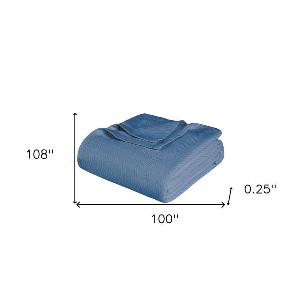 Homeroots California King Denim Blue Woven Chevron Blanket - Cozy Cotton Comfort For Year-round Sleep Bliss  Cotton 549220