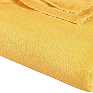 Homeroots California King Gold Cotton Woven Chevron Blanket - Cozy, Soft, And Stylish For Year-round Comfort  Cotton 549221