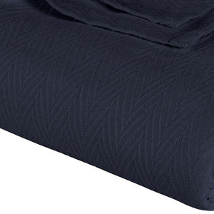 Homeroots California King Navy Blue Cotton Woven Chevron Blanket - Cozy, Stylish, Year-round Comfort & Sleep Aid  Cotton 549225