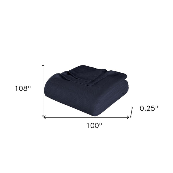 Homeroots California King Navy Blue Cotton Woven Chevron Blanket - Cozy, Stylish, Year-round Comfort & Sleep Aid  Cotton 549225