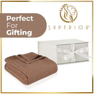 Homeroots California King Taupe Cotton Woven Chevron Blanket - Cozy, Stylish, And Temperature-regulating Comfort  Cotton 549229