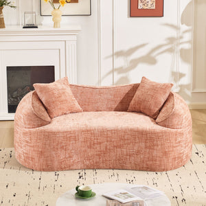 English Elm Pink Curved Two-Person Chenille Sofa with Armrests & 2 Pillows — Compact, Spring-Foam Support W3612P350755