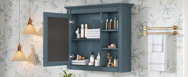 English Elm 30'' Modern Medicine Cabinet with Mirror and Adjustable Shelves, MDF Wall-Mounted Bathroom Storage Solution Blue N710P192495M