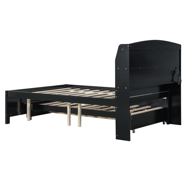 English Elm Full Size Wooden Led Platform Bed With Trundle, Storage Headboard & Usb Charging In Espresso Finish N820S10009D