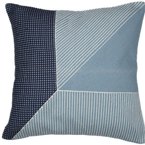 Homeroots 20" Blue And White Geometric Cotton Throw Pillow With Embroidery Blue,White  549398