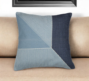 Homeroots 20" Blue And White Geometric Cotton Throw Pillow With Embroidery Blue,White  549398