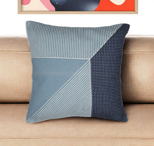 Homeroots 24" Blue And White Geometric Cotton Throw Pillow With Embroidery Blue,White  549399