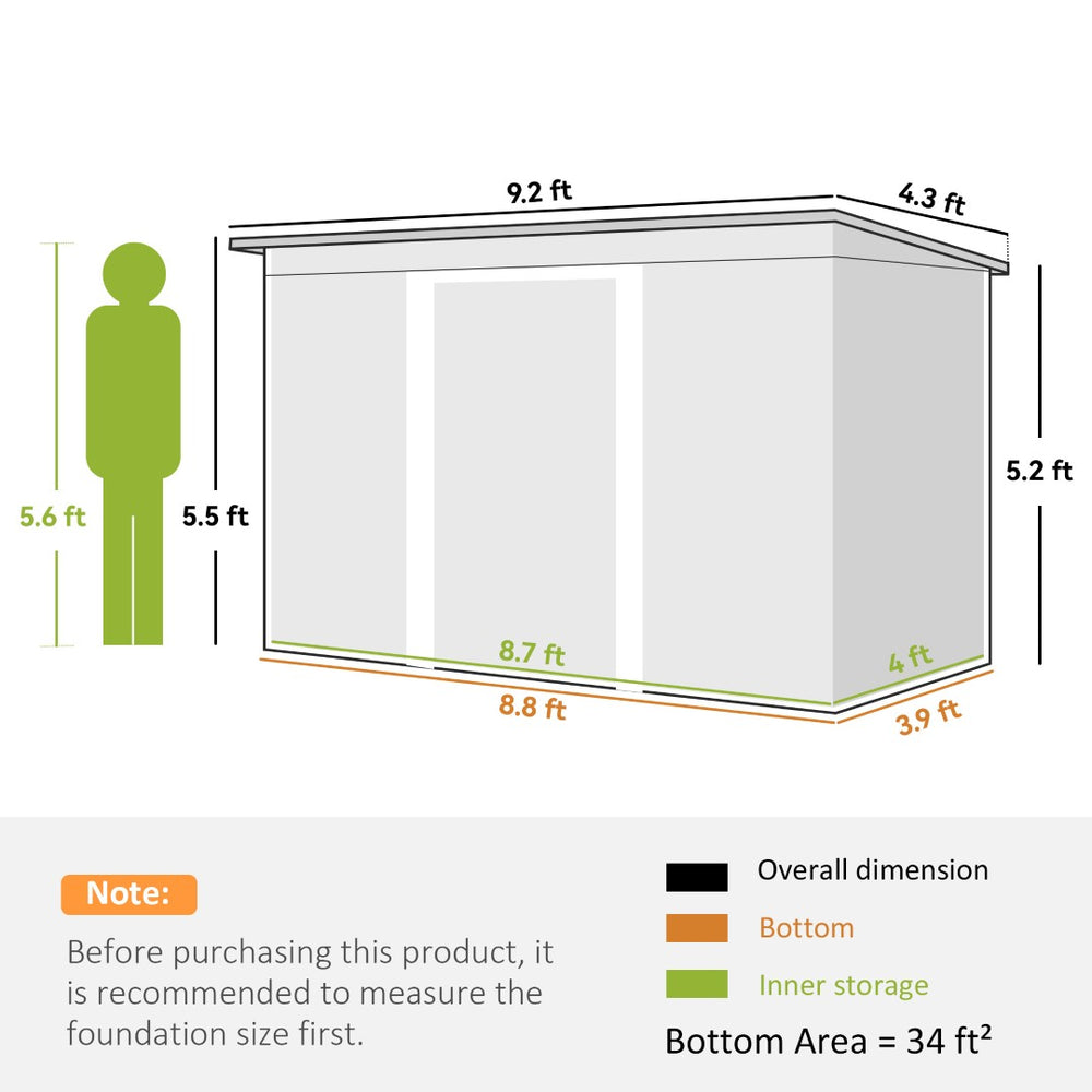 English Elm Garden Galvanized Steel Lean-to Shed with Lockable Double Doors for Backyard Storage T3971S00006