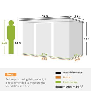 English Elm Garden Galvanized Steel Lean-to Shed with Lockable Double Doors for Backyard Storage T3971S00006
