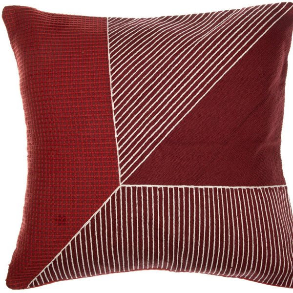 Homeroots 20" Red And White Geometric Cotton Throw Pillow With Embroidery Rust,Multi  549400