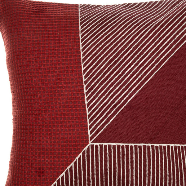 Homeroots 24" Red And White Geometric Cotton Throw Pillow With Embroidery Rust,Multi  549401