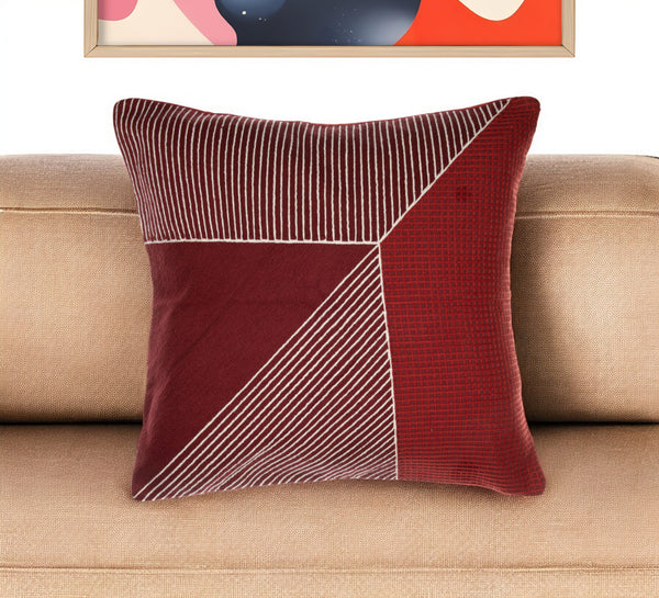 Homeroots 24" Red And White Geometric Cotton Throw Pillow With Embroidery Rust,Multi  549401