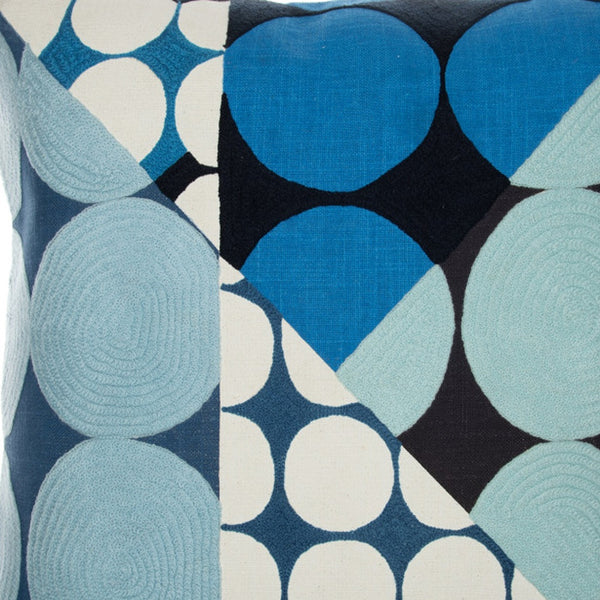 Homeroots 24" Blue And Ivory Geometric Cotton Throw Pillow With Embroidery Blue,Ivory  549403