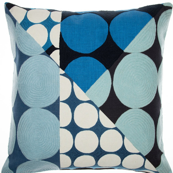 Homeroots 24" Blue And Ivory Geometric Cotton Throw Pillow With Embroidery Blue,Ivory  549403