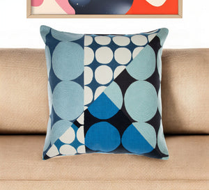 Homeroots 24" Blue And Ivory Geometric Cotton Throw Pillow With Embroidery Blue,Ivory  549403