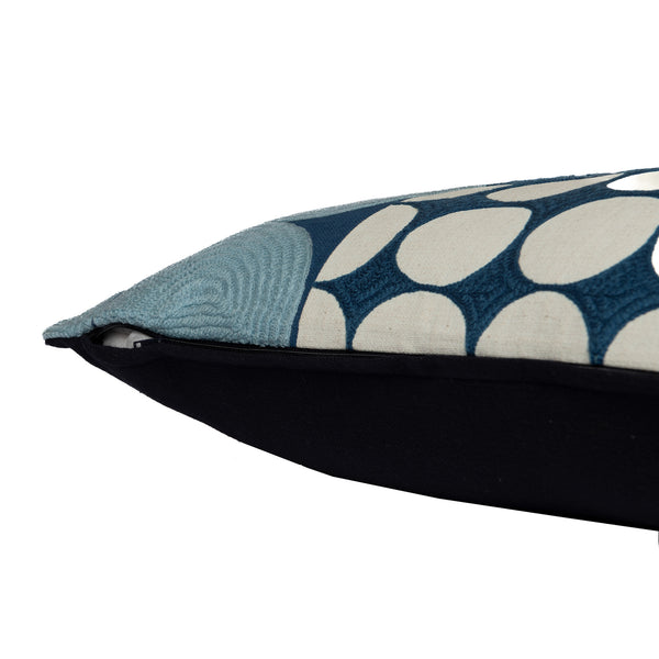 Homeroots 24" Blue And Ivory Geometric Cotton Throw Pillow With Embroidery Blue,Ivory  549403