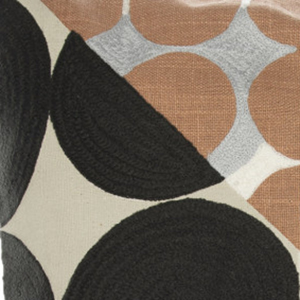 Homeroots 24" Beige And Black Geometric Cotton Throw Pillow With Embroidery Black,Beige  549405