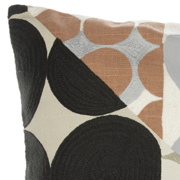 Homeroots 24" Beige And Black Geometric Cotton Throw Pillow With Embroidery Black,Beige  549405