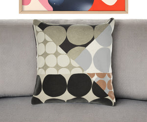 Homeroots 24" Beige And Black Geometric Cotton Throw Pillow With Embroidery Black,Beige  549405