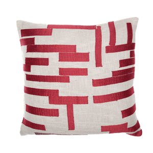 Homeroots 24" Red And Ivory Geometric Cotton Blend Throw Pillow With Embroidery Red,Ivory  549411