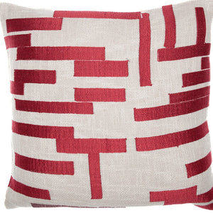 Homeroots 24" Red And Ivory Geometric Cotton Blend Throw Pillow With Embroidery Red,Ivory  549411