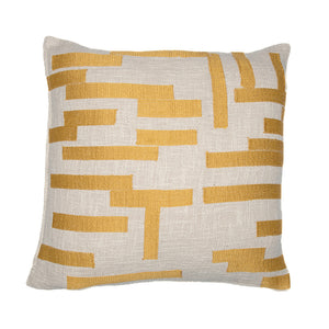 Homeroots 24" Yellow And Ivory Geometric Cotton Blend Throw Pillow With Embroidery Yellow,Ivory  549413