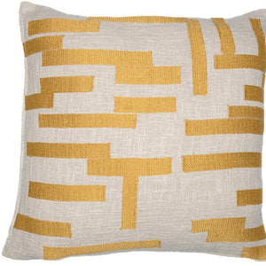 Homeroots 24" Yellow And Ivory Geometric Cotton Blend Throw Pillow With Embroidery Yellow,Ivory  549413