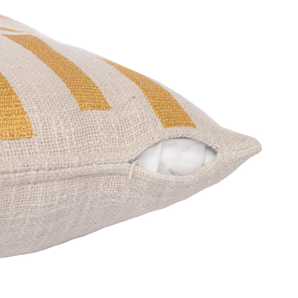 Homeroots 24" Yellow And Ivory Geometric Cotton Blend Throw Pillow With Embroidery Yellow,Ivory  549413