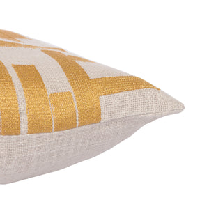 Homeroots 24" Yellow And Ivory Geometric Cotton Blend Throw Pillow With Embroidery Yellow,Ivory  549413