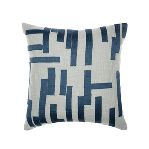 Homeroots 24" Blue And Ivory Geometric Cotton Blend Throw Pillow With Embroidery Blue,Ivory  549415