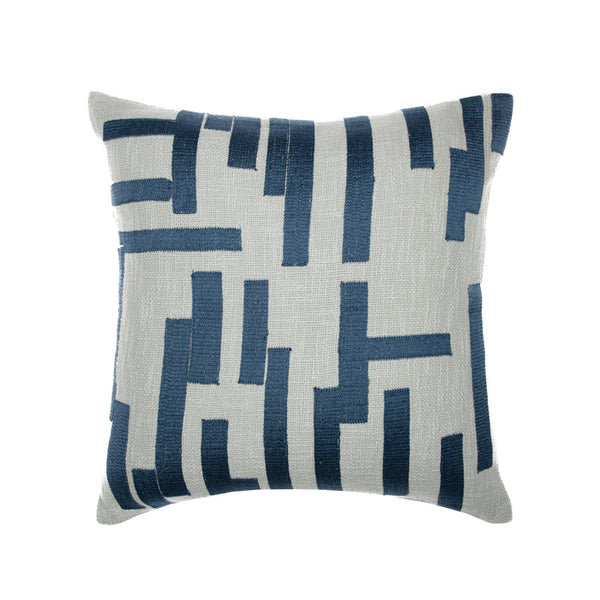 Homeroots 24" Blue And Ivory Geometric Cotton Blend Throw Pillow With Embroidery Blue,Ivory  549415