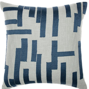 Homeroots 24" Blue And Ivory Geometric Cotton Blend Throw Pillow With Embroidery Blue,Ivory  549415