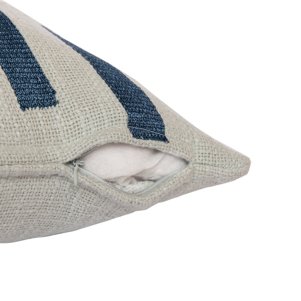 Homeroots 24" Blue And Ivory Geometric Cotton Blend Throw Pillow With Embroidery Blue,Ivory  549415