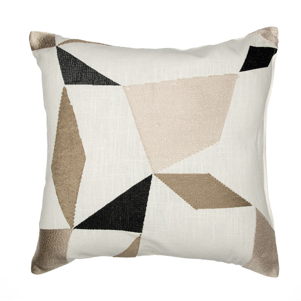 Homeroots 24" Taupe And Ivory Geometric Cotton Blend Throw Pillow With Embroidery Ivory,Taupe  549425