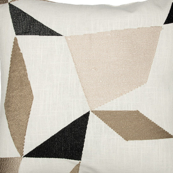 Homeroots 24" Taupe And Ivory Geometric Cotton Blend Throw Pillow With Embroidery Ivory,Taupe  549425