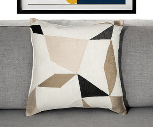 Homeroots 24" Taupe And Ivory Geometric Cotton Blend Throw Pillow With Embroidery Ivory,Taupe  549425