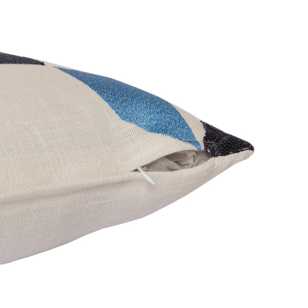 Homeroots 24" Ivory And Blue Geometric Cotton Blend Throw Pillow  With Embroidery Ivory,Blue  549427