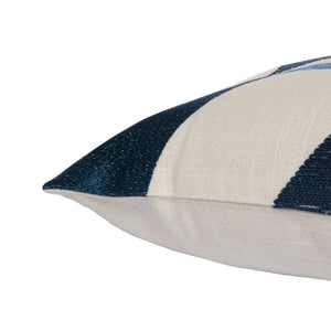 Homeroots 24" Ivory And Blue Geometric Cotton Blend Throw Pillow  With Embroidery Ivory,Blue  549427