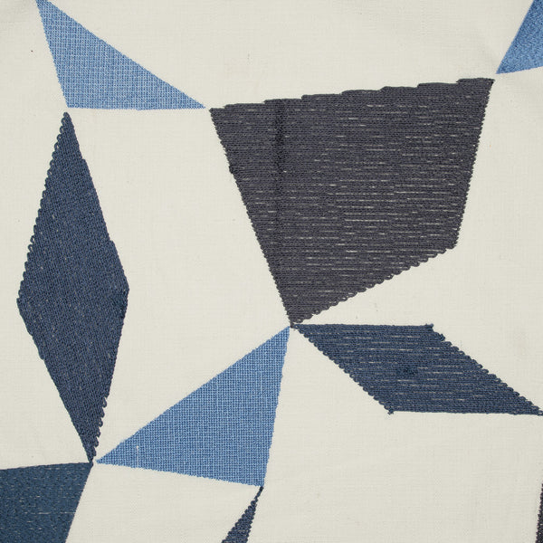 Homeroots 24" Ivory And Blue Geometric Cotton Blend Throw Pillow  With Embroidery Ivory,Blue  549427