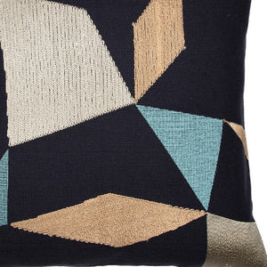 Homeroots 24" Blue And Beige Geometric Cotton Blend Throw Pillow With Embroidery Denim Blue,Beige  549429