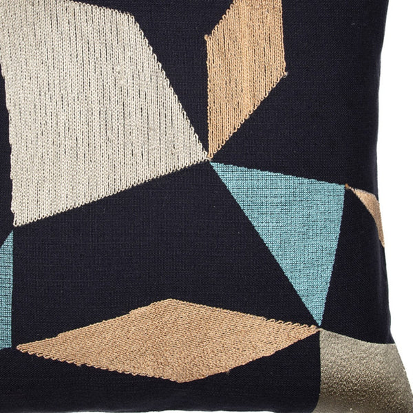 Homeroots 24" Blue And Beige Geometric Cotton Blend Throw Pillow With Embroidery Denim Blue,Beige  549429