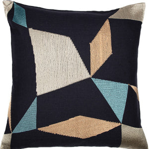 Homeroots 24" Blue And Beige Geometric Cotton Blend Throw Pillow With Embroidery Denim Blue,Beige  549429
