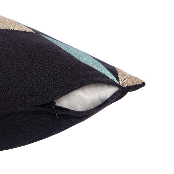 Homeroots 24" Blue And Beige Geometric Cotton Blend Throw Pillow With Embroidery Denim Blue,Beige  549429