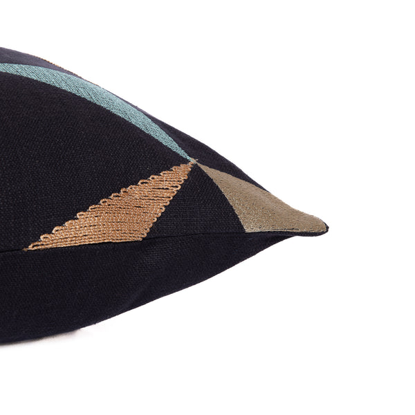 Homeroots 24" Blue And Beige Geometric Cotton Blend Throw Pillow With Embroidery Denim Blue,Beige  549429