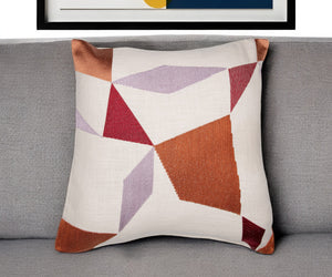 Homeroots 24" Ivory Geometric Cotton Blend Throw Pillow With Embroidery Ivory,Multi  549431