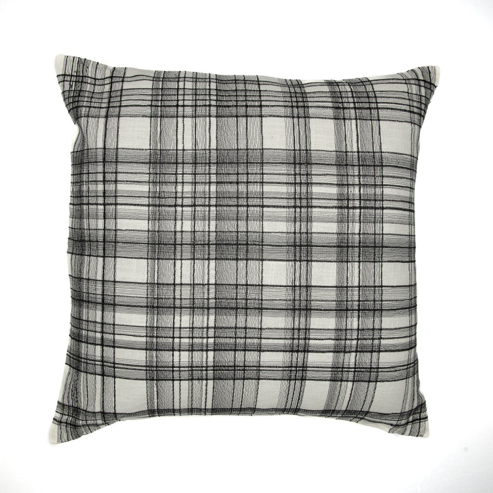 Homeroots 24" White And Black Check Cotton Blend Throw Pillow With Embroidery White,Black  549439